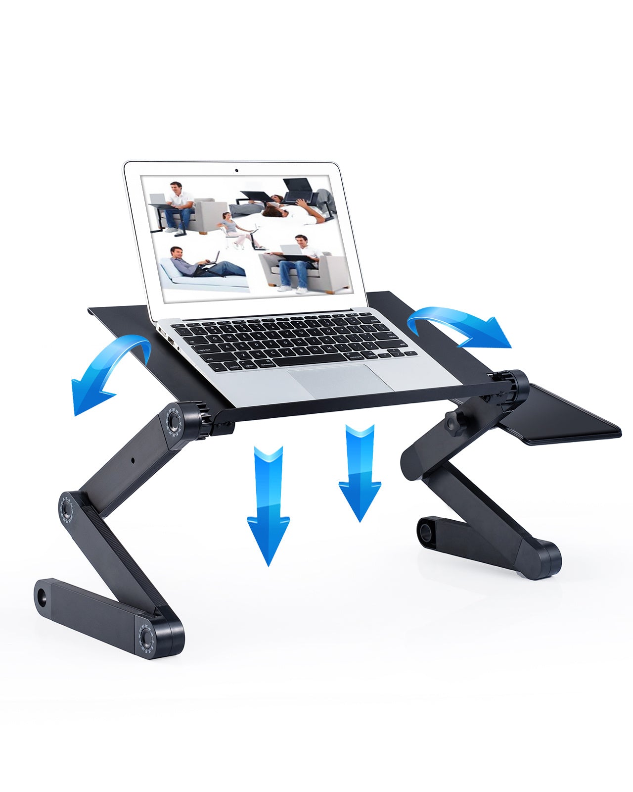 Adjustable Laptop Stand, RAINBEAN Laptop Desk with 2 CPU Cooling USB Fans for Bed Aluminum Lap Workstation Desk with Mouse Pad, Foldable Cook Book Stand Notebook Holder