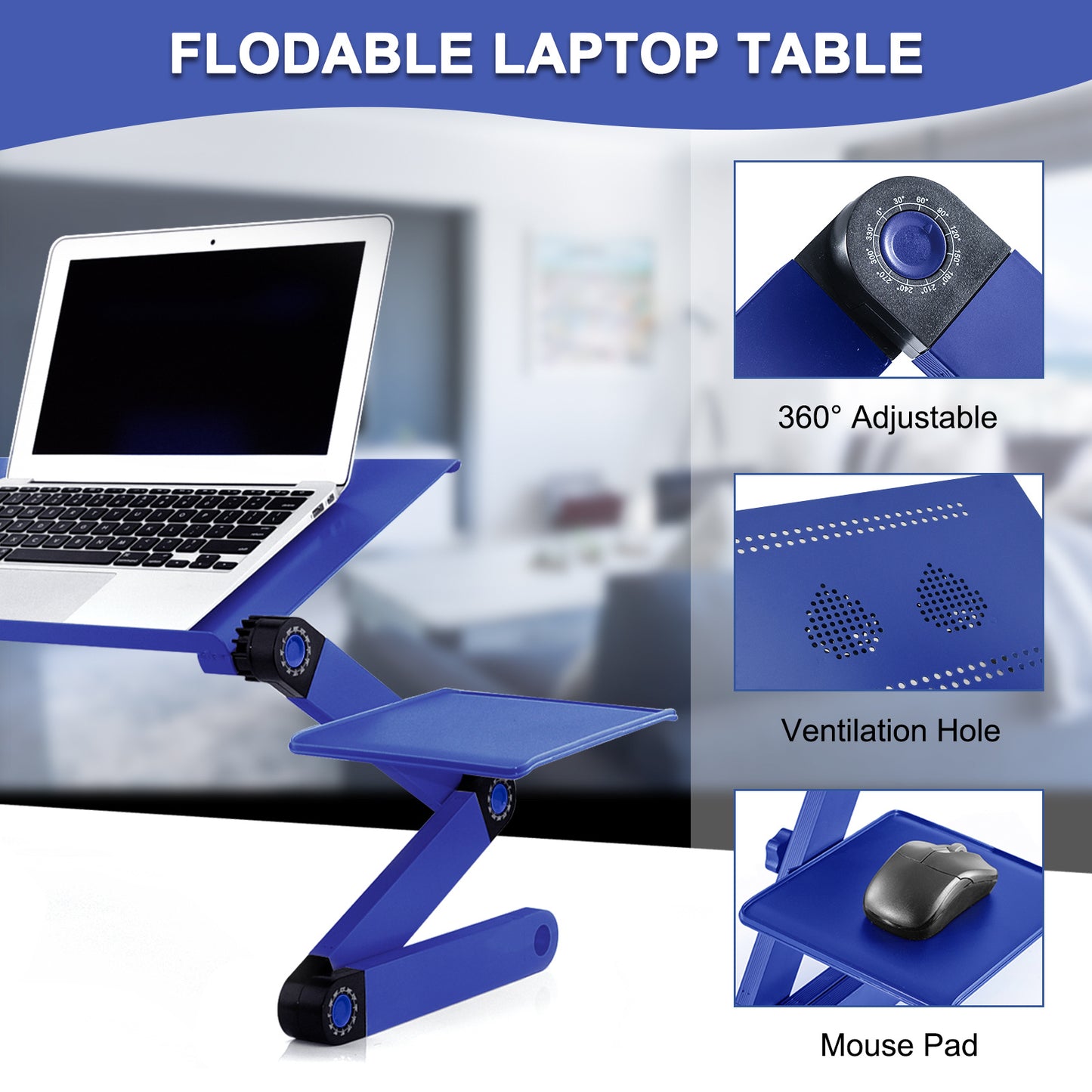 Adjustable Laptop Stand, RAINBEAN Laptop Desk with 2 CPU Cooling USB Fans for Bed Aluminum Lap Workstation Desk with Mouse Pad, Foldable Cook Book Stand Notebook Holder