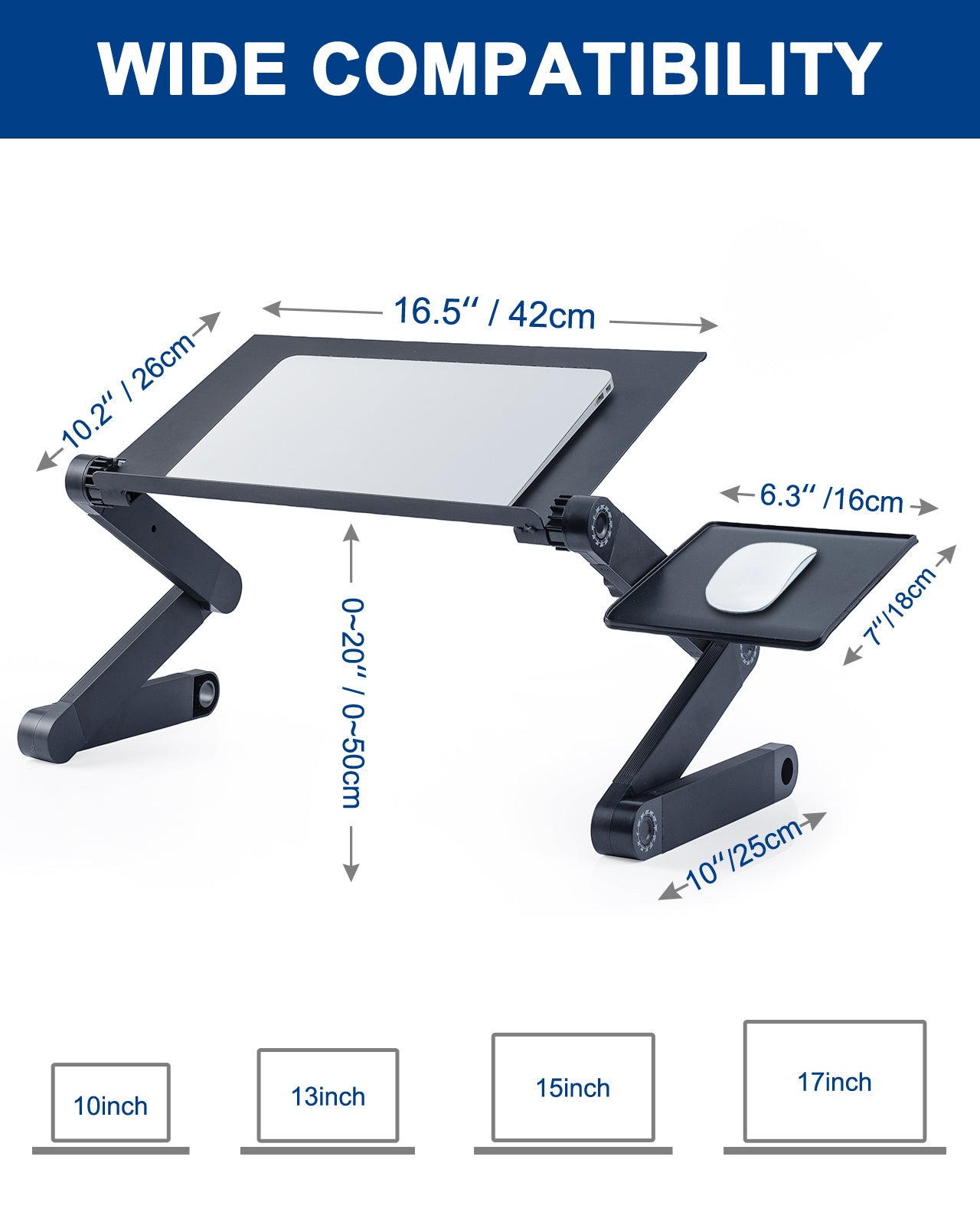 Adjustable Laptop Stand, RAINBEAN Laptop Desk with 2 CPU Cooling USB Fans for Bed Aluminum Lap Workstation Desk with Mouse Pad, Foldable Cook Book Stand Notebook Holder