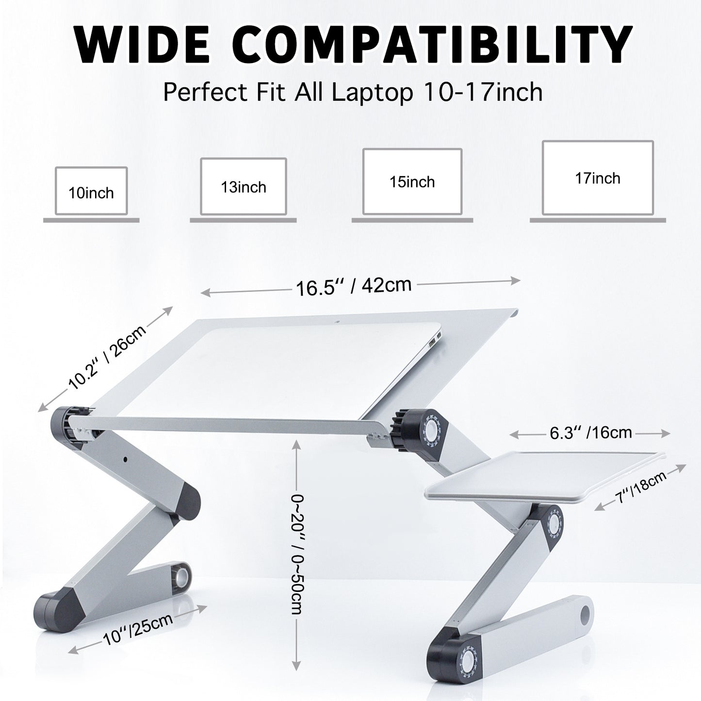 Adjustable Laptop Stand, RAINBEAN Laptop Desk with 2 CPU Cooling USB Fans for Bed Aluminum Lap Workstation Desk with Mouse Pad, Foldable Cook Book Stand Notebook Holder