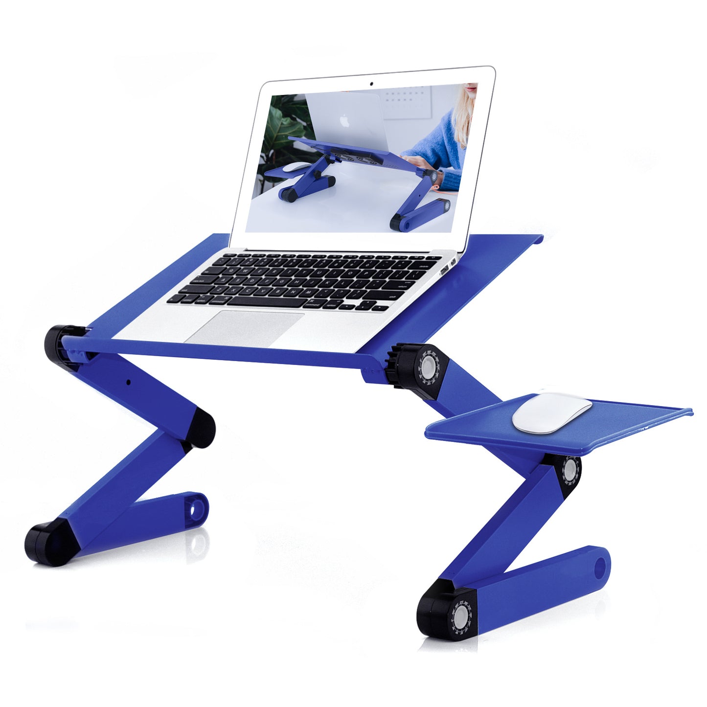 Adjustable Laptop Stand, RAINBEAN Laptop Desk with 2 CPU Cooling USB Fans for Bed Aluminum Lap Workstation Desk with Mouse Pad, Foldable Cook Book Stand Notebook Holder